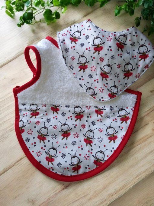 Ensemble Bavoir Tablier & Bandana Coccinelles