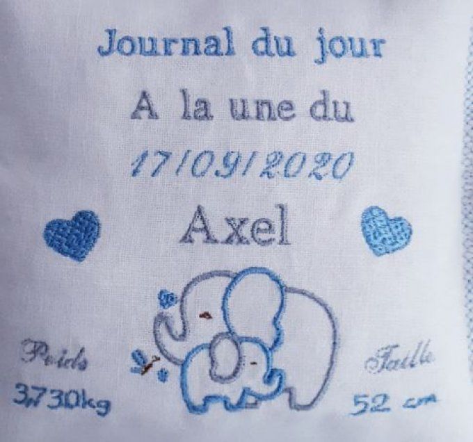 coussin éléphant personnalisée pour naissance