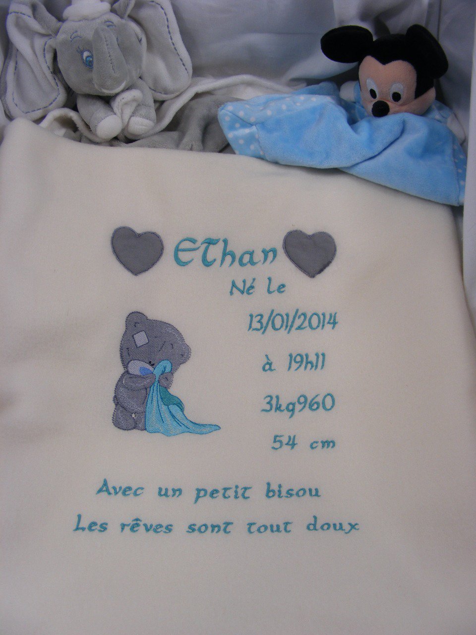 Couverture de naissance personnalisée ourson - Les-idees-de-lys