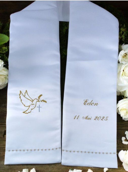 étole de baptême croix bleu communion confirmation