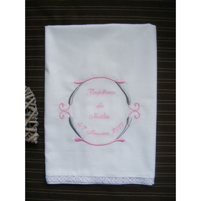 Serviette de baptême rose/gris