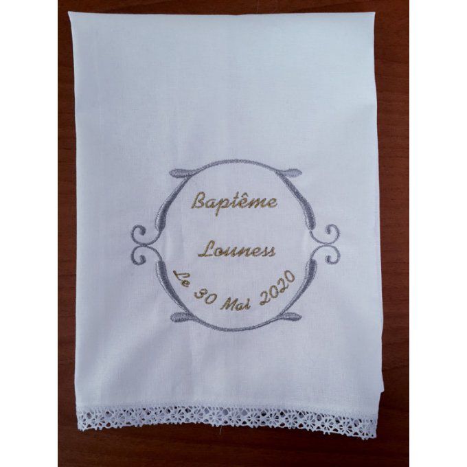 Serviette de baptême rose/gris