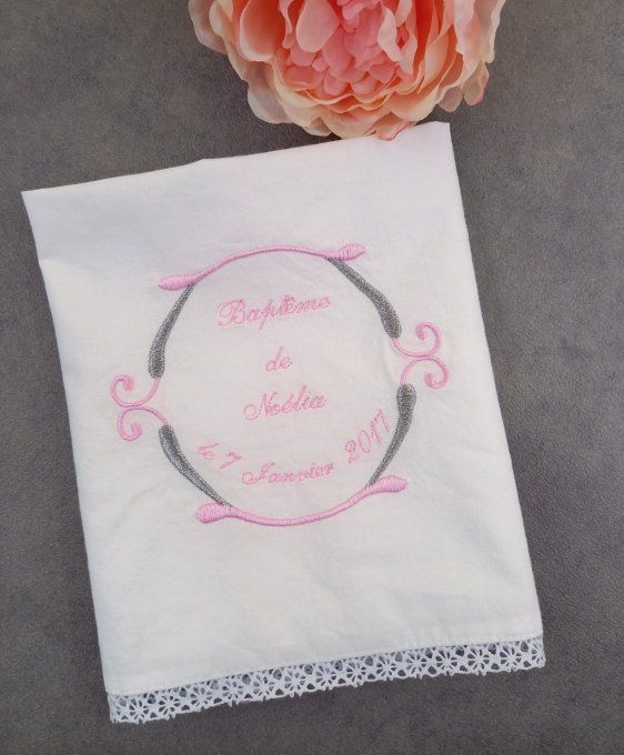 Serviette de baptême rose/gris