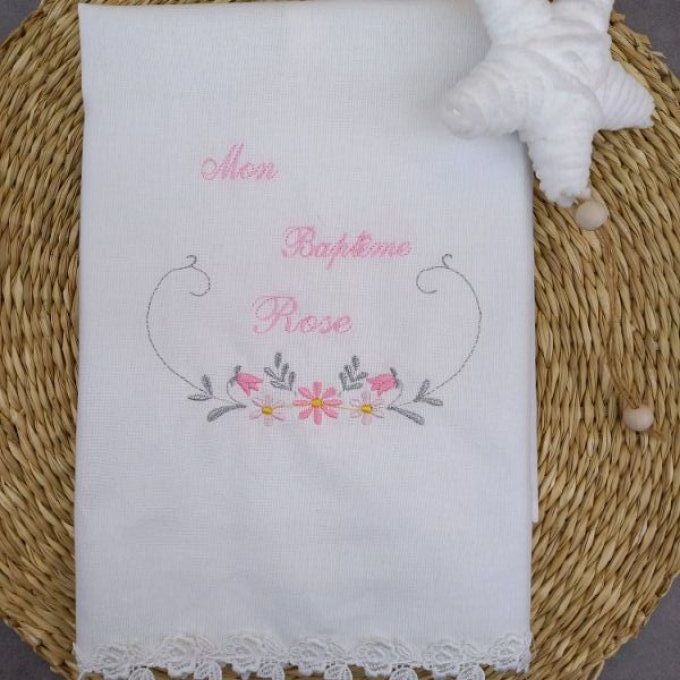 serviette broder personnalisé baptême fille garçon